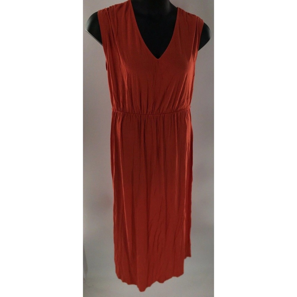 Oasis Orange V Neck Elastic Waist Maxi Dress Size L Sleeveless